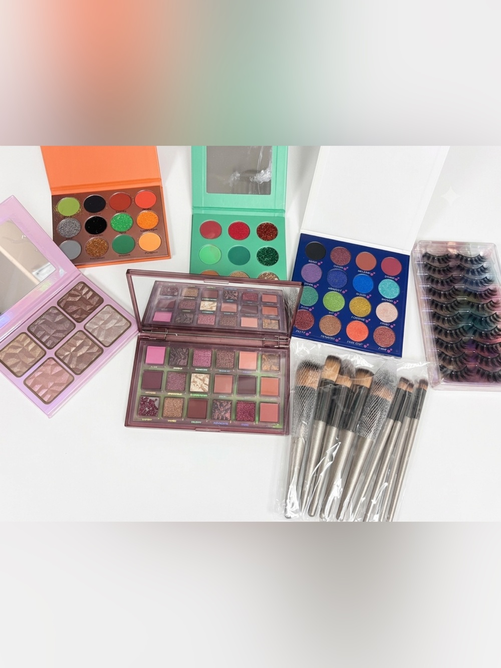 Assorted Women’s Eyeshadow Palettes & Brush Set - Pink, Green, Blue, Orange